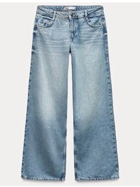 TRF Low Rise Cropped Wide Leg Jeans from Zara in light blue, size 6